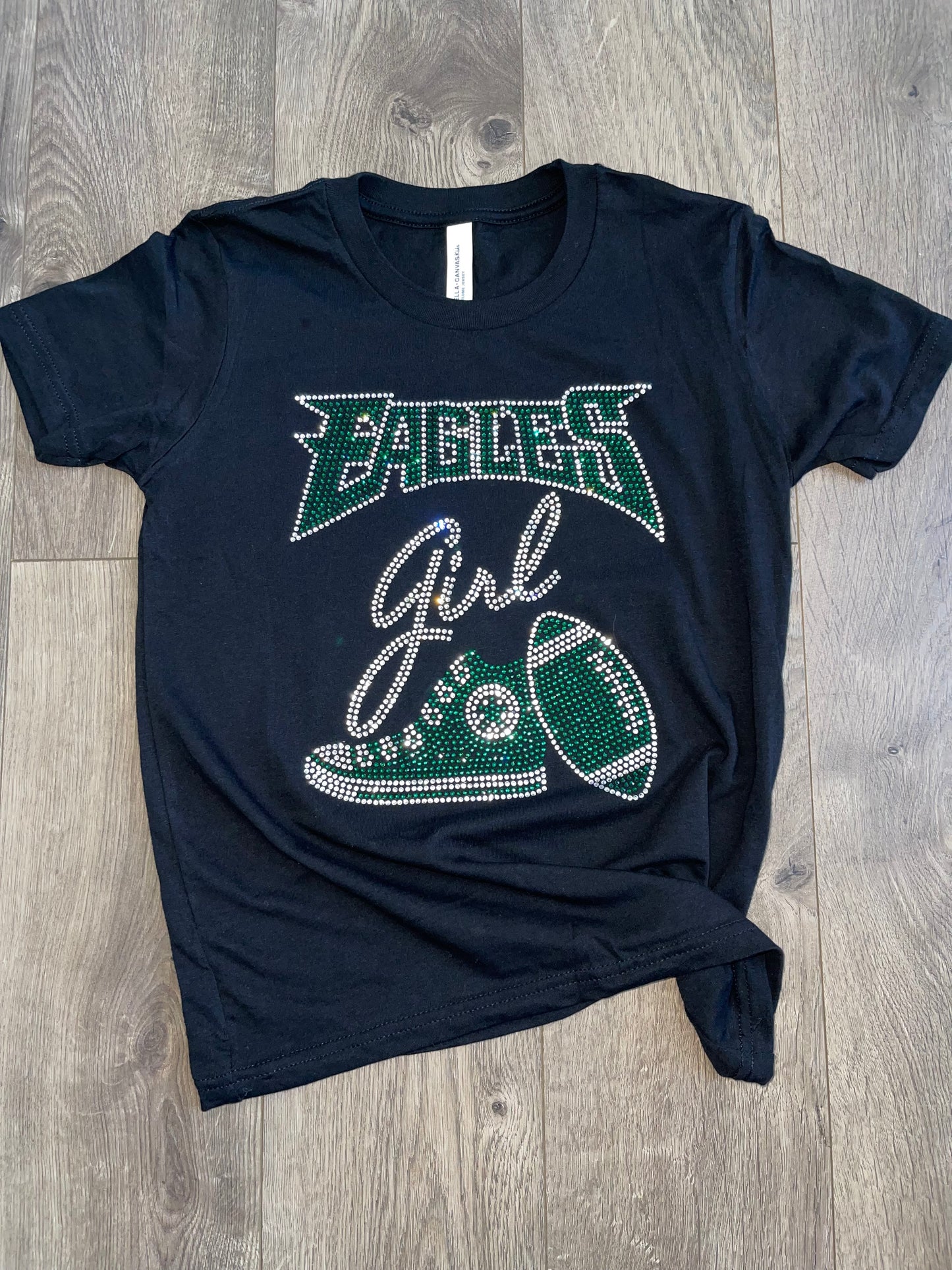 Eagles "Eagles Girl Sneaker on a Custom Rhinestone Bella +Canvas short sleeve T-shirt (Kids/Youth)