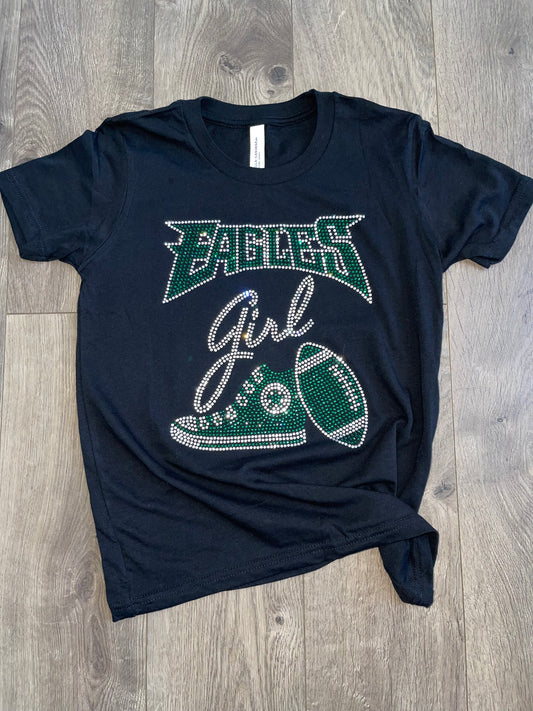 Eagles "Eagles Girl Sneaker on a Custom Rhinestone Bella +Canvas short sleeve T-shirt  (Kids/Youth)