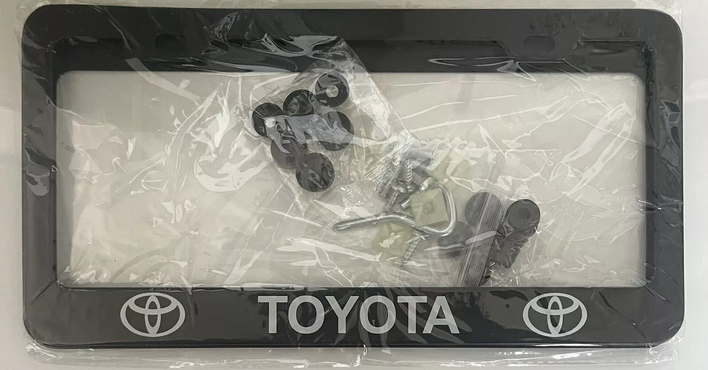 toyota license plate frame metal (Matte Black In Color) White Lettering And Logo