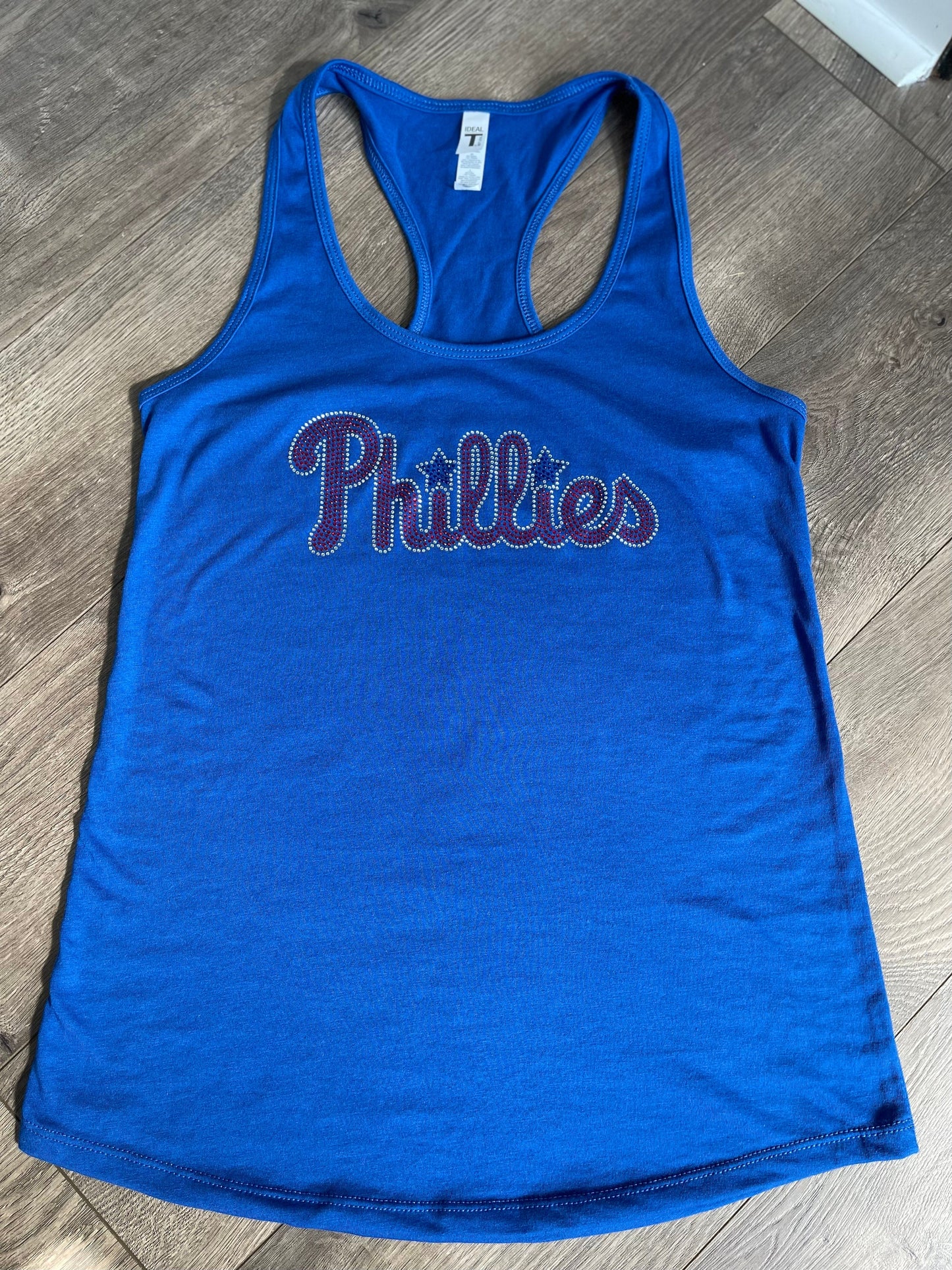 Phillies Rhinestone Next Level N153 Ladies Racerback Tanktop, MLB, Baseball, Bling Phillies Shirt