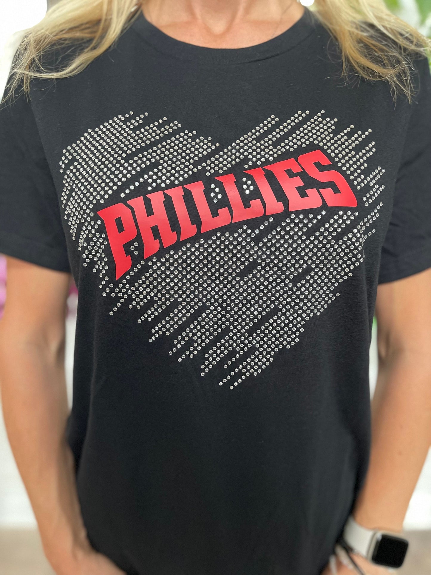 Phillies Rhinestone Bella + Canvas Women's Relaxed Jersey Short Sleeve T-Shirt, MLB, Baseball, Bling Phillies Shirt