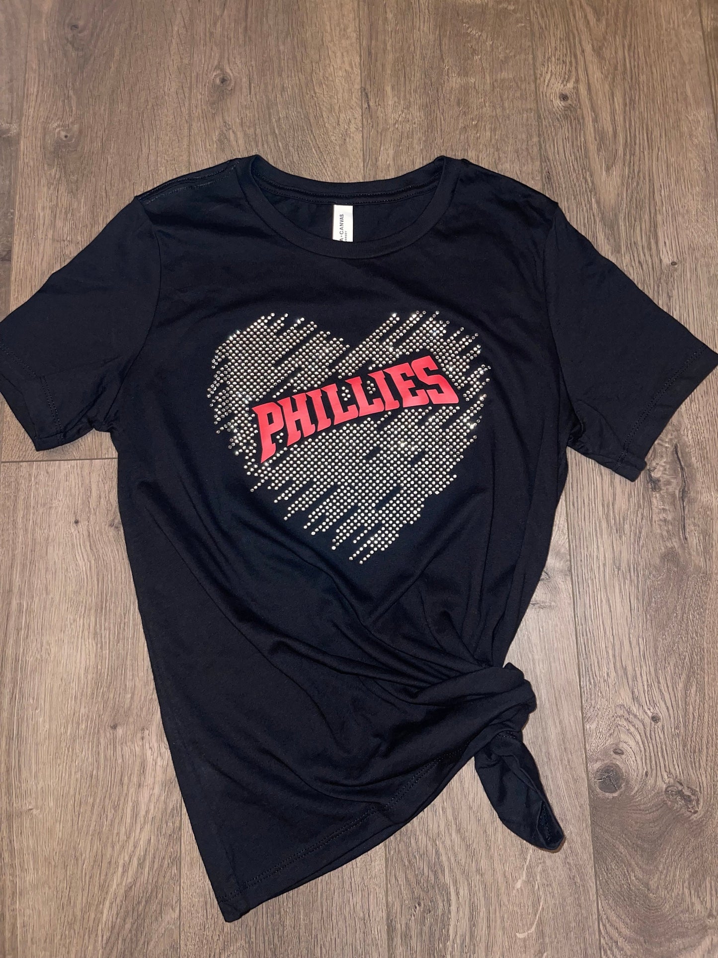 Phillies Rhinestone Bella + Canvas Women's Relaxed Jersey Short Sleeve T-Shirt, MLB, Baseball, Bling Phillies Shirt