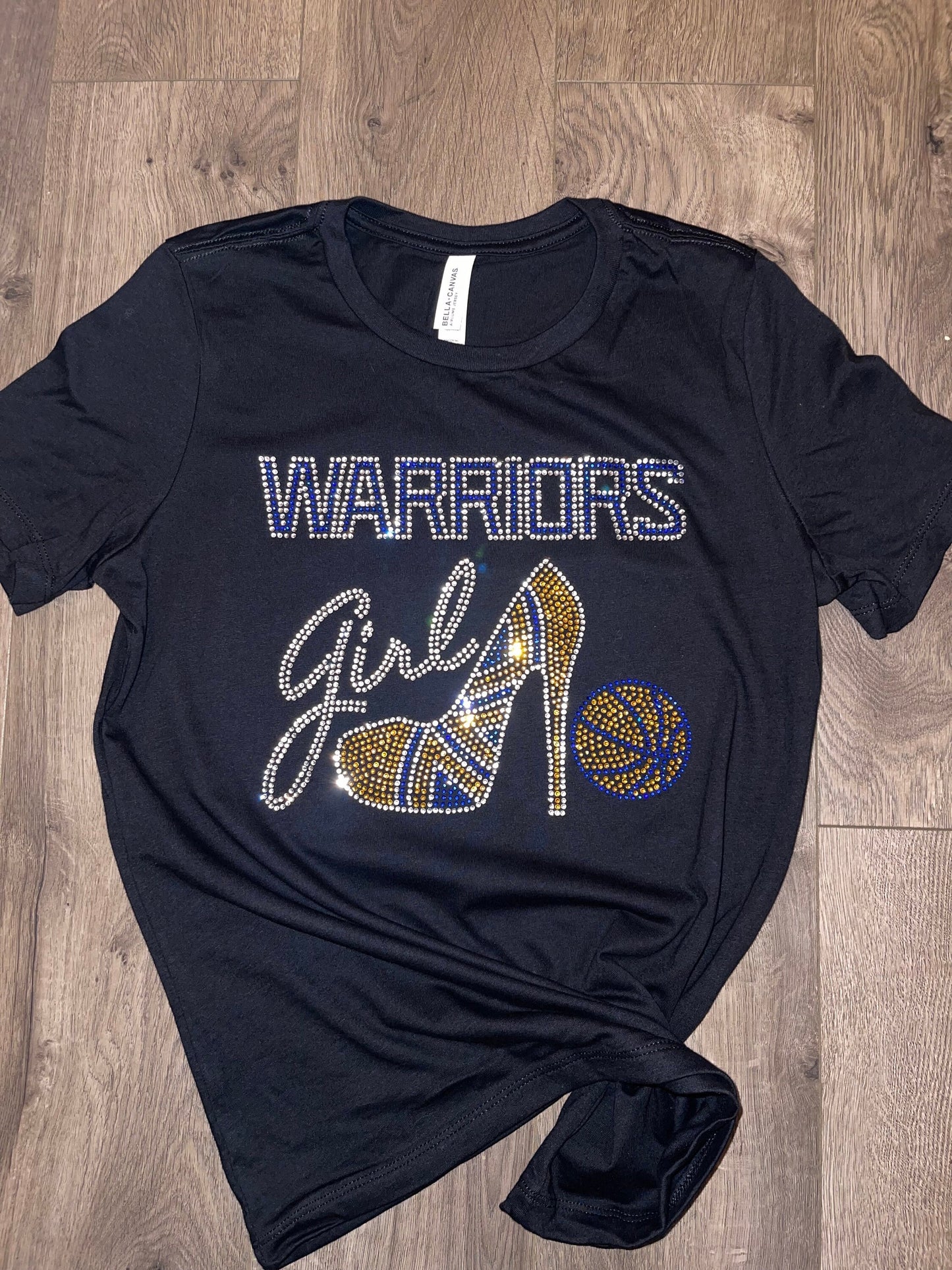 Warriors Girl Rhinestone Shirt |Basketball Bling shirt | Warriors Girl Stiletto Rhinestone Shirt | Women's Shirts | NBA basketball Shirt