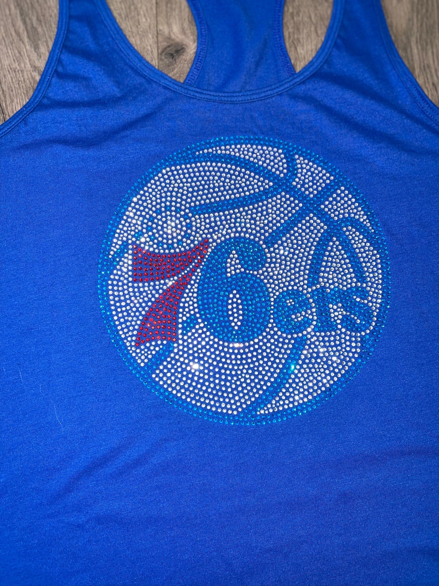 76ers Bling Rhinestone Next Level N1533 Ladies' Racerback Tank, Basketball Bling , Bling 76ers Tank