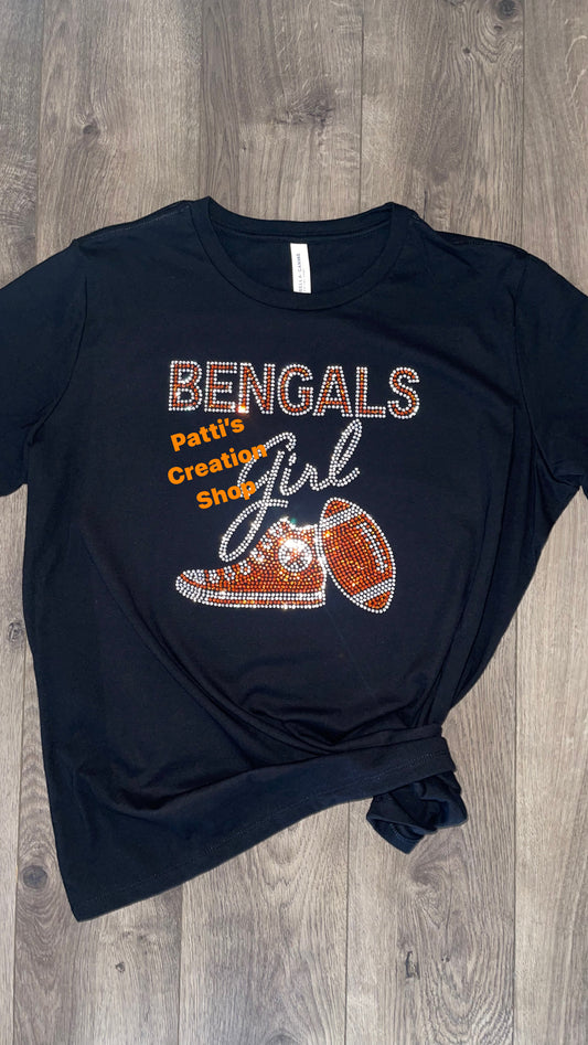 Bengals Girl  { Bengals and Football  Lovers t-shirts { Rhinestone Bling Classy Football Shirt {