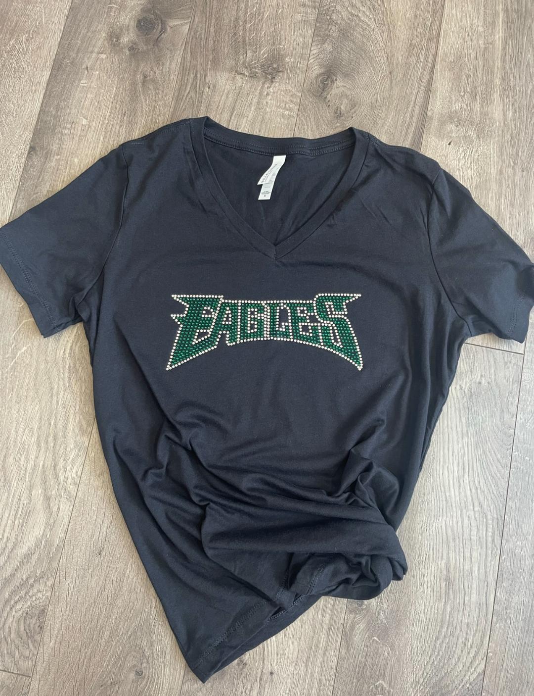 Eagles Rhinestone Bella+Canvas V-Neck Short Sleeve Shirt