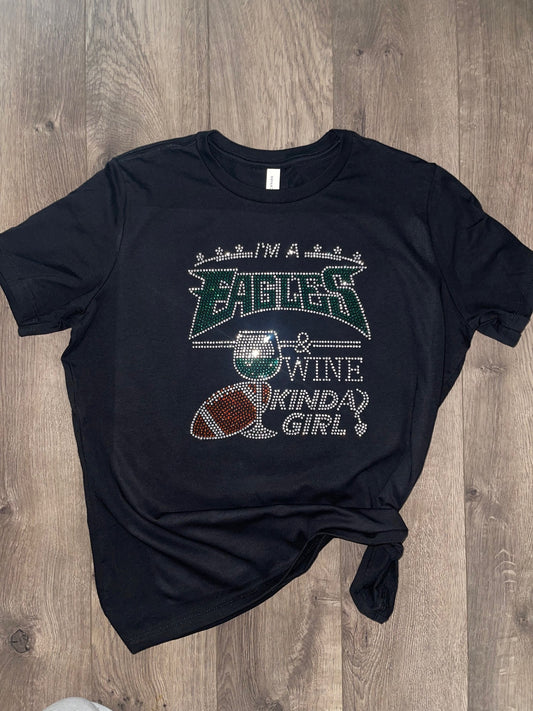 Eagles and Wine Kinda Girl Rhinestone Bella+Canvas Short Sleeve Shirt