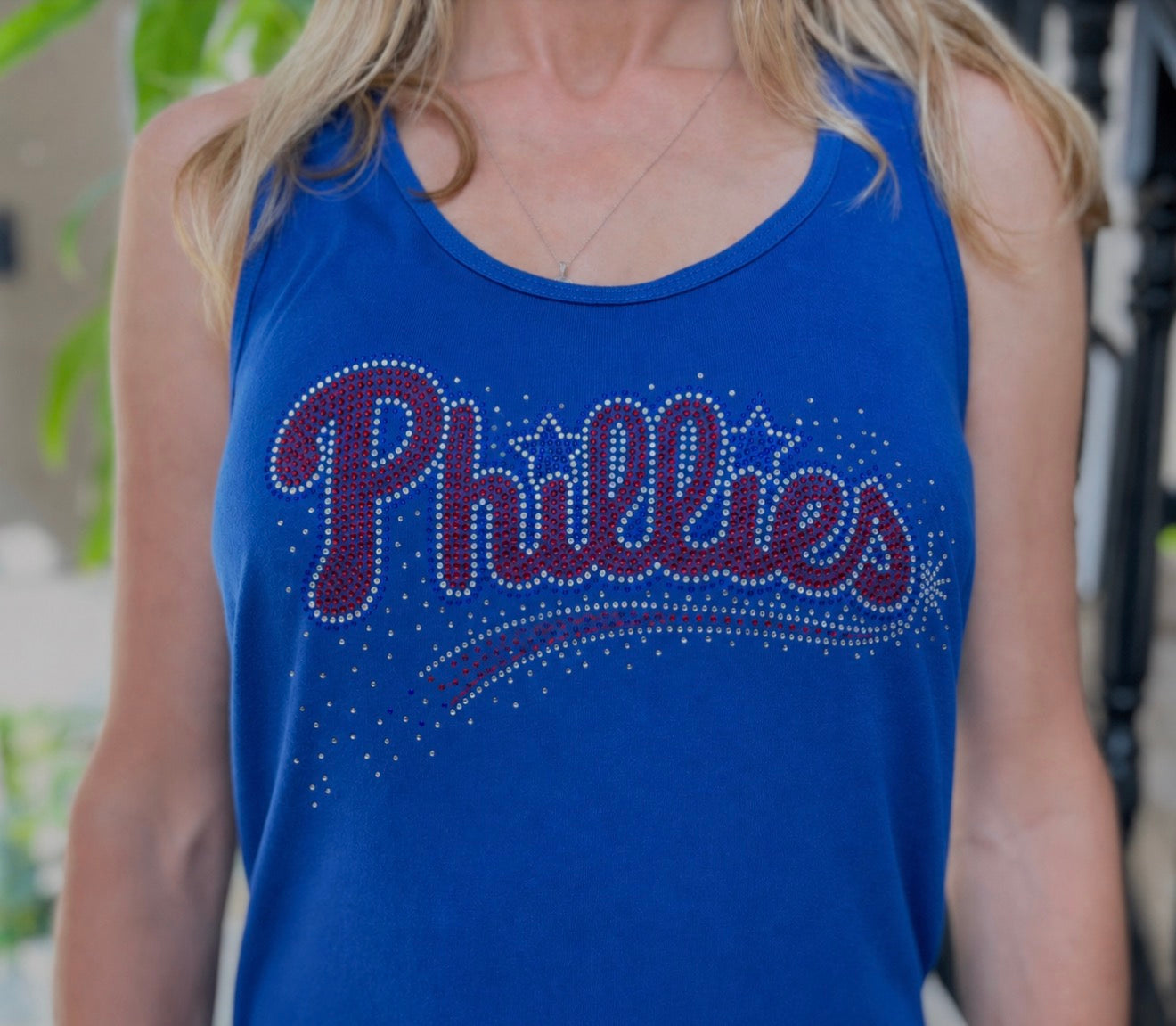Phillies Rhinestone Next Level N153 Ladies Racerback Tanktop, Baseball, Bling Phillies Shirt