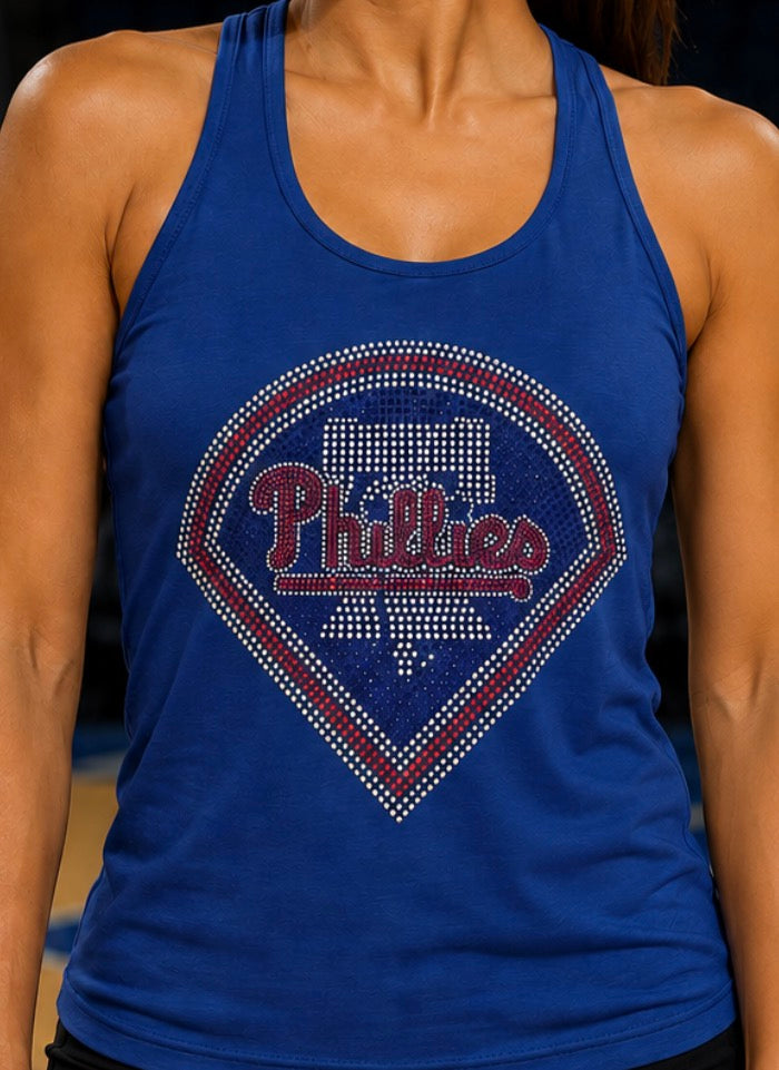 Phillies Rhinestone Next Level N1533 Ladies' Racerback Tank, Baseball, Bling Phillies Shirt