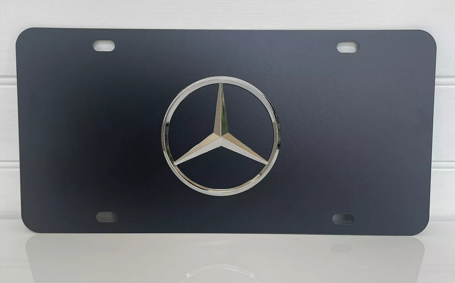 Mercedes license plate frame Steel Black Powder coated Front 3D Mercedes plaque.