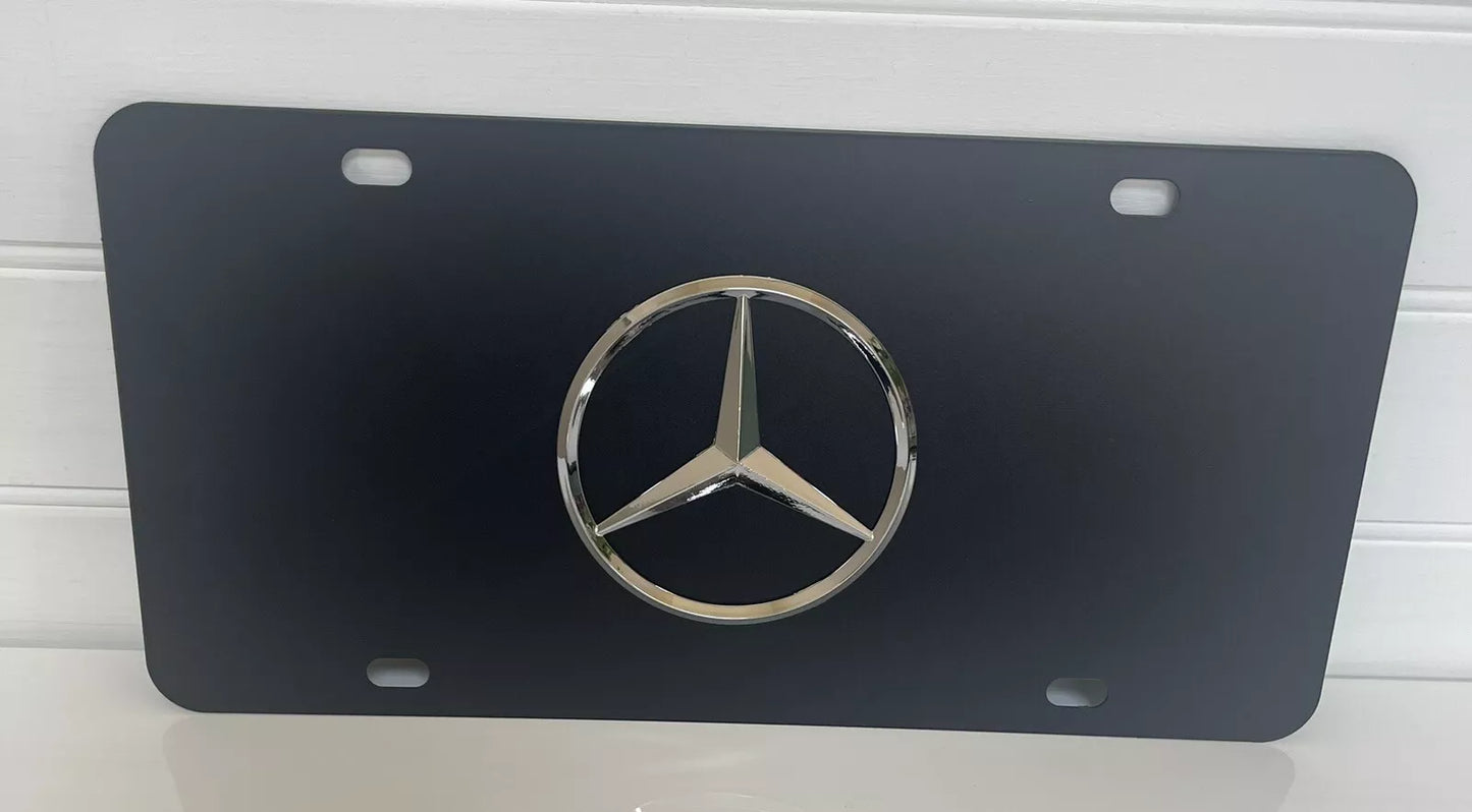 Mercedes license plate frame Steel Black Powder coated Front 3D Mercedes plaque.