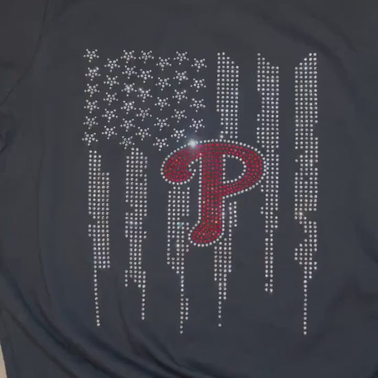 Phillies Rhinestone Bella + Canvas Women's Relaxed Jersey Short Sleeve T-Shirt, MLB, Baseball, Bling Phillies Shirt