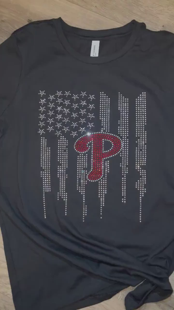 Phillies Rhinestone Bella + Canvas Women's Relaxed Jersey Short Sleeve T-Shirt, MLB, Baseball, Bling Phillies Shirt