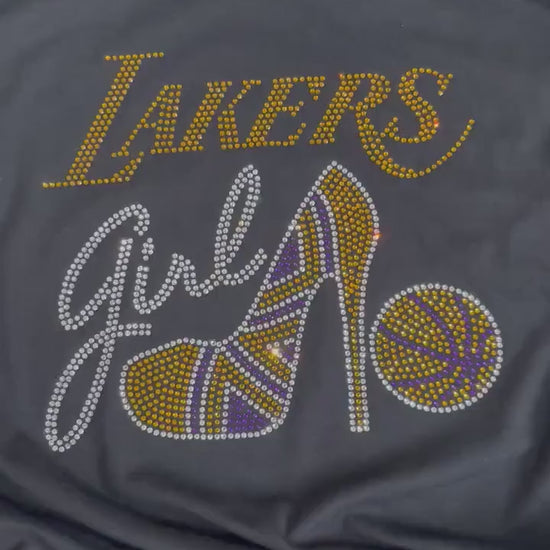 Lakers Girl Rhinestone Shirt |Basketball Bling shirt | Lakers Girl Stiletto Rhinestone Shirt | Women's Shirts | Bling basketball Shirt