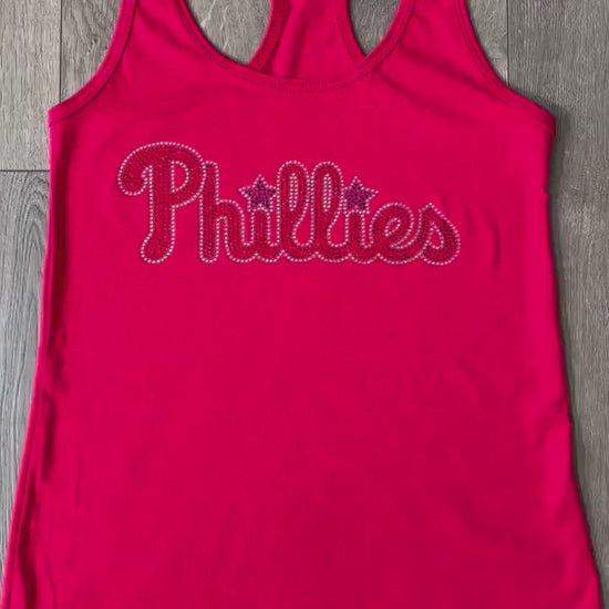 Phillies Rhinestone Next Level N1533 Ladies' Racerback Tanktop, MLB, Baseball, Bling Phillies Shirt