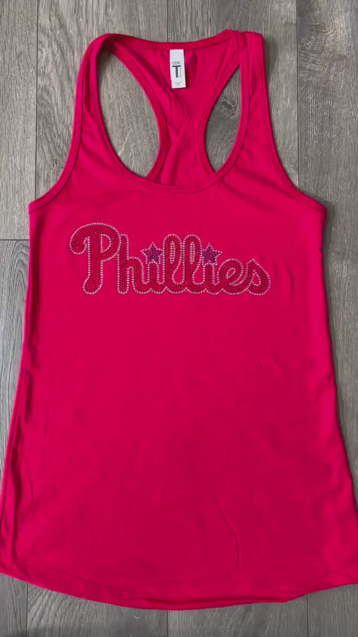 Phillies Rhinestone Next Level N1533 Ladies' Racerback Tanktop, MLB, Baseball, Bling Phillies Shirt