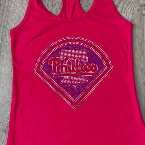 Phillies Rhinestone Next Level N1533 Ladies' Racerback Tanktop, MLB, Baseball, Bling Phillies Shirt