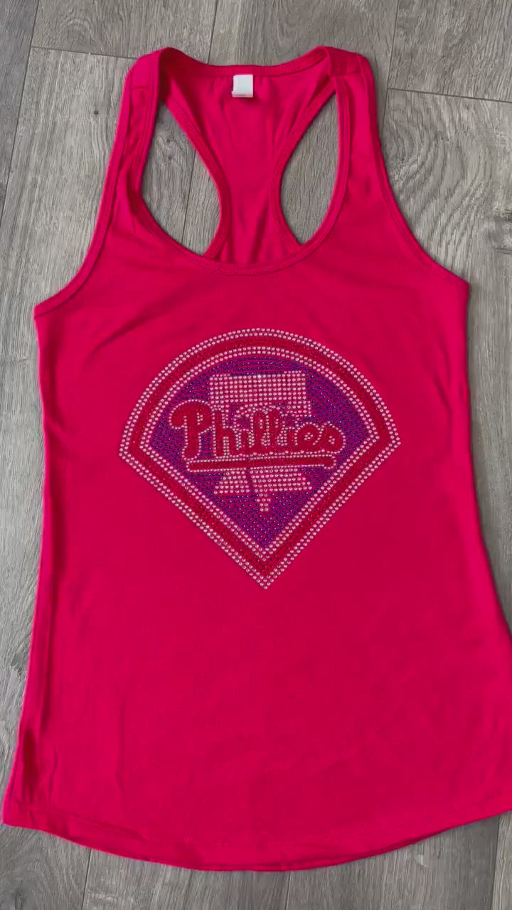 Phillies Rhinestone Next Level N1533 Ladies' Racerback Tanktop, MLB, Baseball, Bling Phillies Shirt