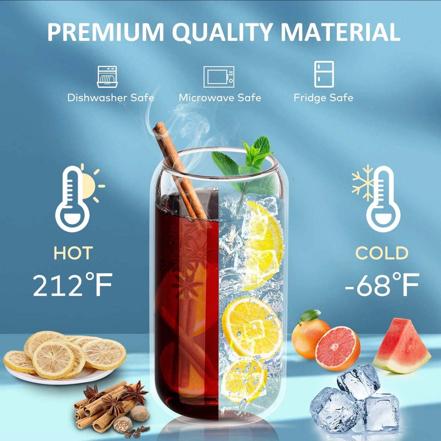 Phillies Glass Tumbler, Netduti Can Shaped Glass Cups With Bamboo Lids And Glass Straws,16 Oz