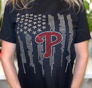 Phillies Rhinestone Bella + Canvas Women's Relaxed Jersey Short Sleeve T-Shirt, MLB, Baseball, Bling Phillies Shirt
