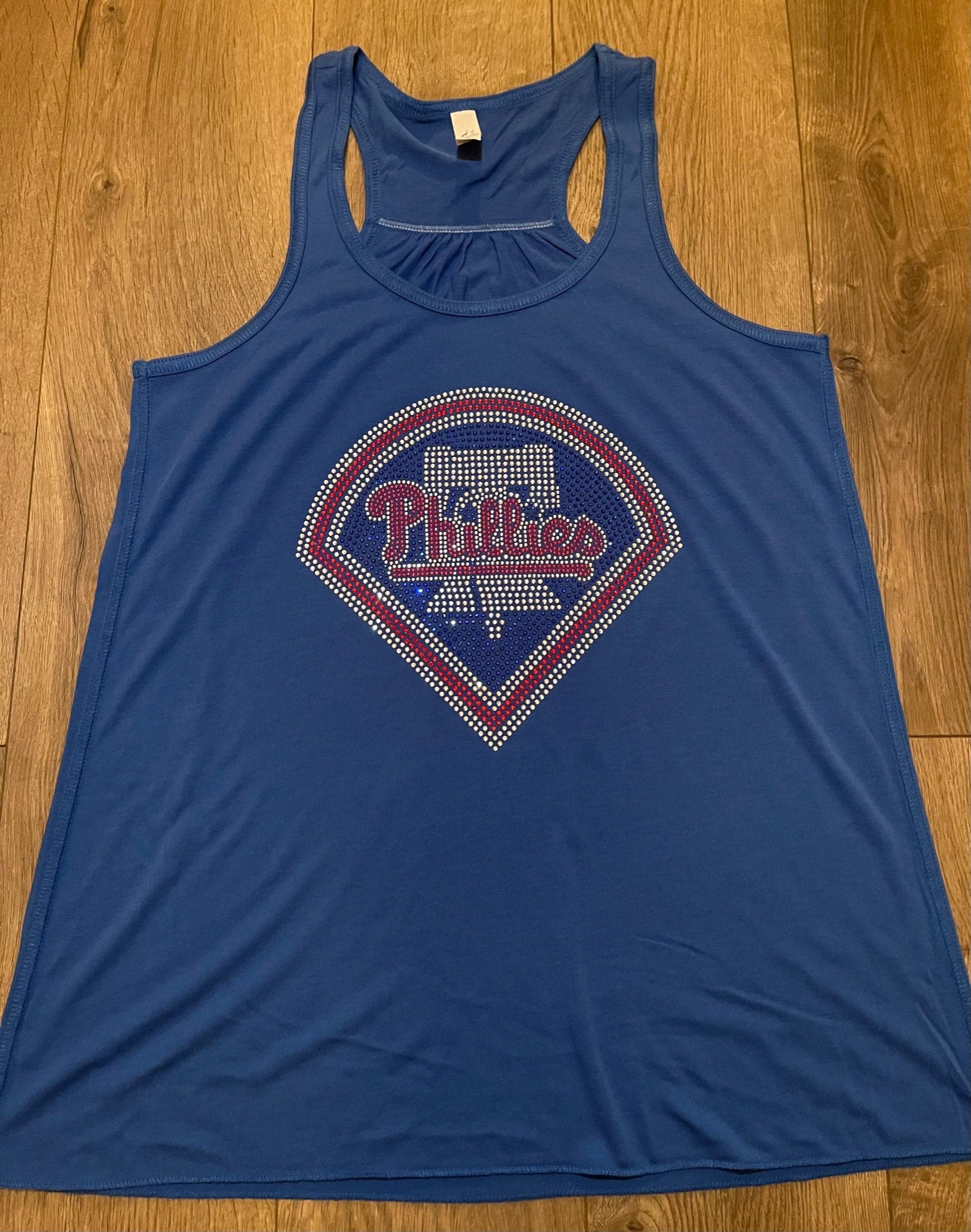 Phillies Rhinestone Next Level N1533 Ladies' Racerback Tank, MLB, Baseball, Bling Phillies Shirt