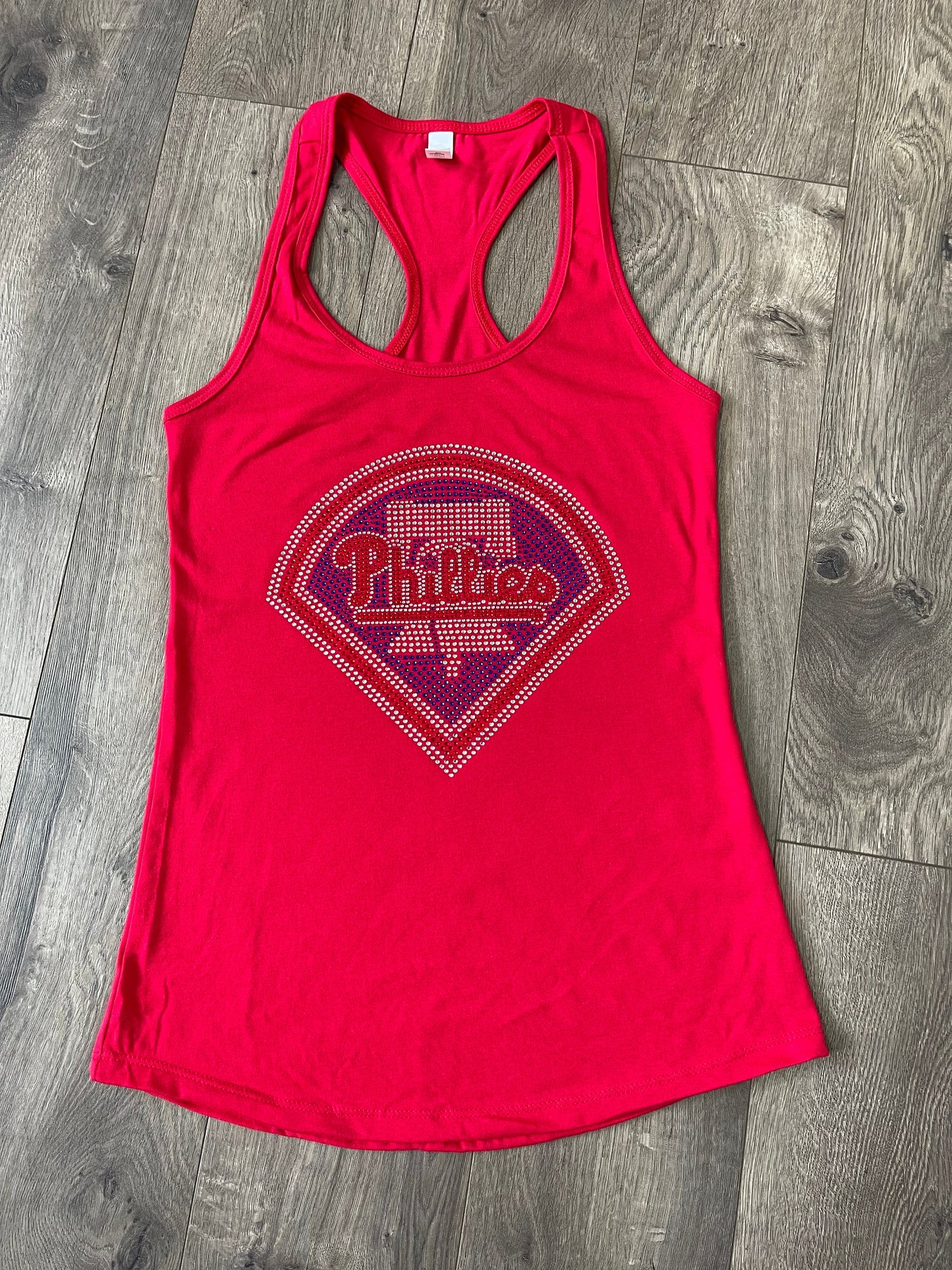 Phillies Rhinestone Next Level N1533 Ladies' Racerback Tanktop, MLB, Baseball, Bling Phillies Shirt