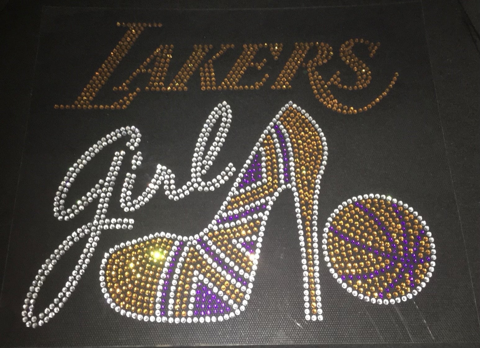 Lakers Girl Rhinestone Shirt |Basketball Bling shirt | Lakers Girl Stiletto Rhinestone Shirt | Women's Shirts | Bling basketball Shirt