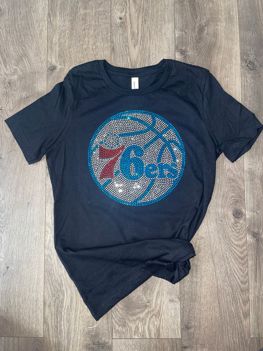76ERs Rhinestone Shirt |Basketball Bling shirt | Rhinestone Shirt | Women's Shirts | NBA basketball Shirt