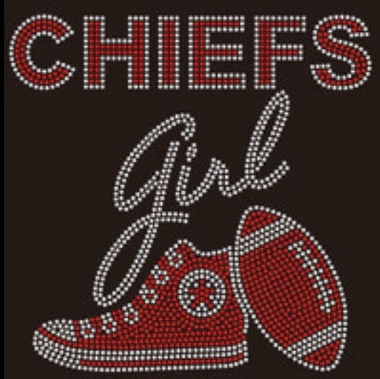 Chiefs Girl Sneaker Rhinestone Shirt | Football Bling shirt | Chiefs Girl Rhinestone Shirt | Women's Shirts | Bling Football Shirt